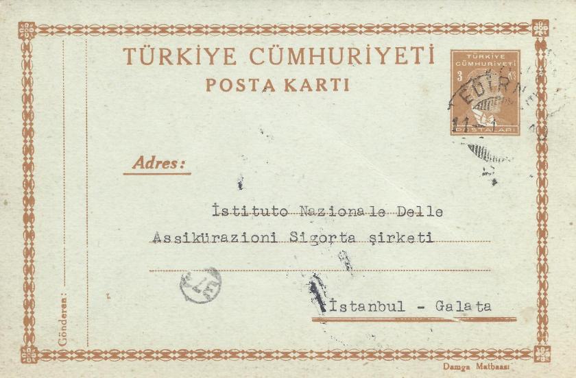 Pul yapıştırmaya gerek olmayan 3 kuruş değerinde antiye kart