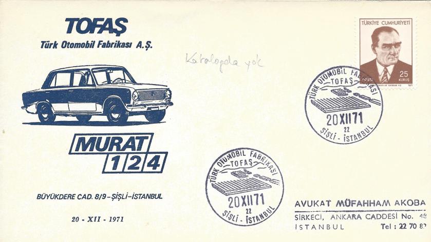 Türk otomobil fabrikası TOFAŞ - Şişli turistik damga - 1971
